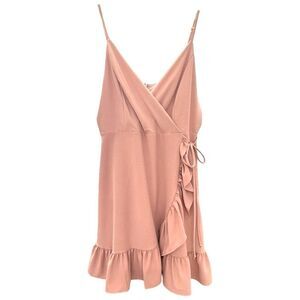 ALTAR'D STATE | Women's Dress Mini Sleeveless Faux Wrap Ruffle L Dusty Rose Pink